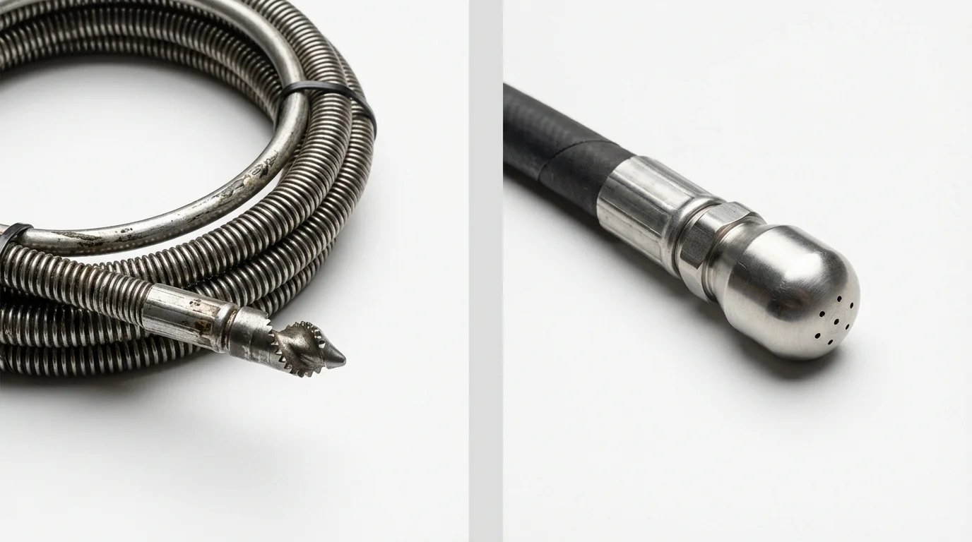 Drain snake cable and hydro jetting nozzle used for drain cleaning in Webster Springs, WV