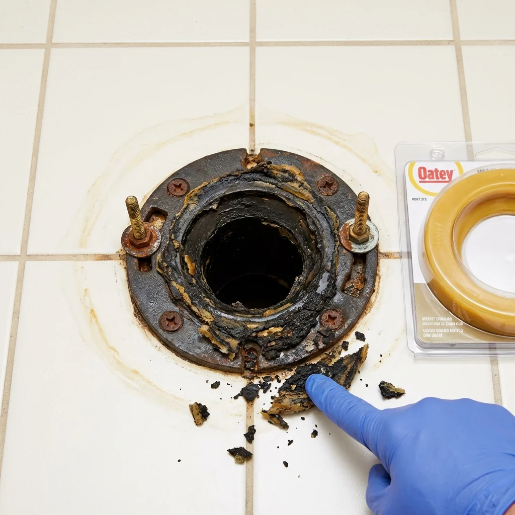 Failed wax ring showing water seepage at the base of a toilet in a Webster Springs, WV home