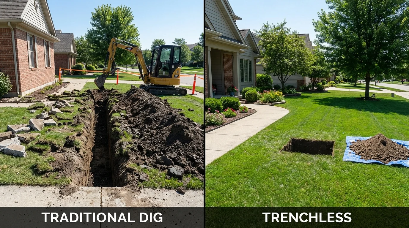 Trenchless sewer repair with minimal yard damage versus traditional excavation in Webster Springs, WV